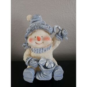 Snowman Figurine Carrying Gifts Winter‎ Holiday Decor Tabletop Accent Vintage